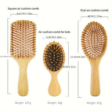 Six Piece Bamboo Hair Brush Set For Men And Women With Combs