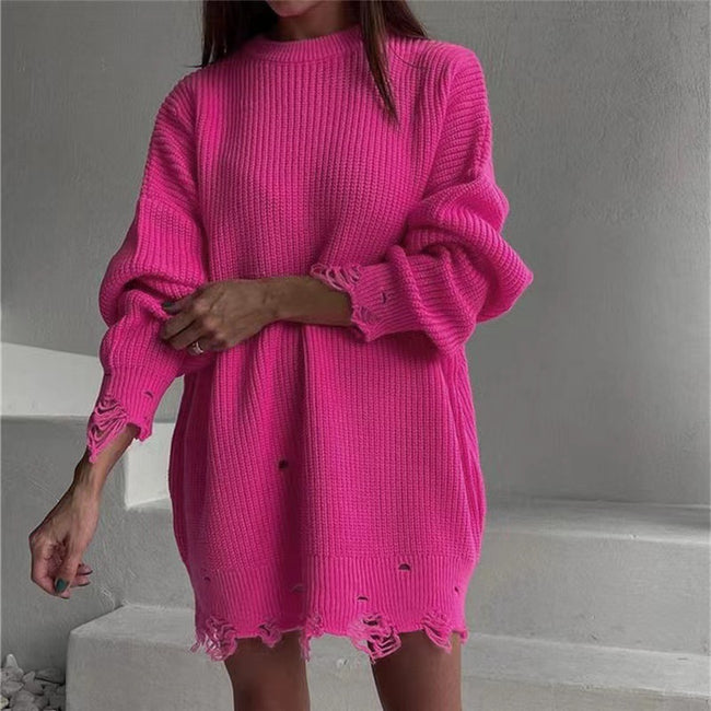 Loose Hole Knitted Pullover Sweater Women Hover Image