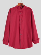 Teenage Men's Stand-up Collar Casual Shirt