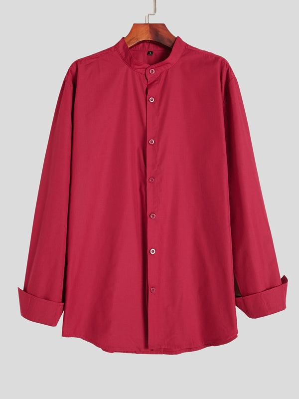 Teenage Men's Stand-up Collar Casual Shirt Main Image