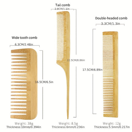 Six Piece Bamboo Hair Brush Set For Men And Women With Combs