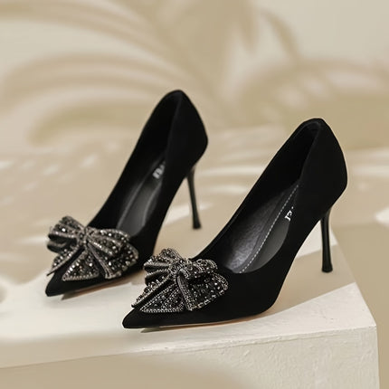 Black Bow Rhinestone Shoe Buckles for High Heels Decoration