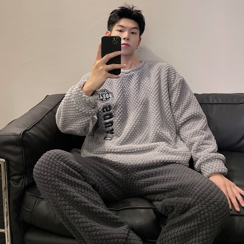 Plush Pajamas Men's Winter Warm Leisure Flannel Suit