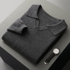 New Polo Collar Knitted Long Sleeve Sweater Male