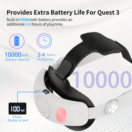 Meta Quest 3 Battery Head Strap 10000mAh Digital Display