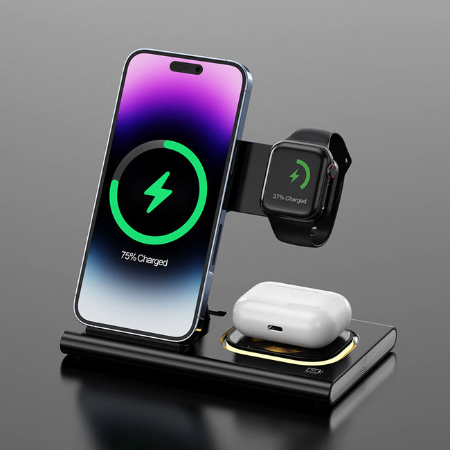 3 IN 1 15W Wireless Charging Charger Magnetic Desktop Night Light Iwatch Fast Charging Stand Gift Customization Hover Image