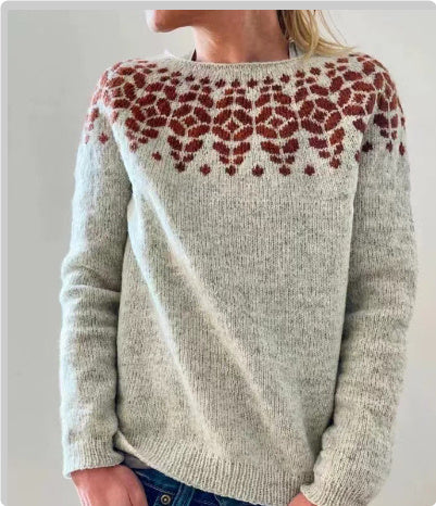 Women's Fashion Round Neck Multicolor Loose Leisure Pullover Knitwear Sweater