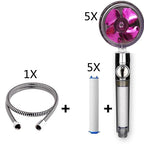 Propeller Driven Shower Head With Stop Button And Cotton Filter Turbocharged High Pressure Handheld Shower Nozzle