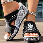 Newspaper Skull Original Hem Platform Wedge Slides - Anklet Not Included