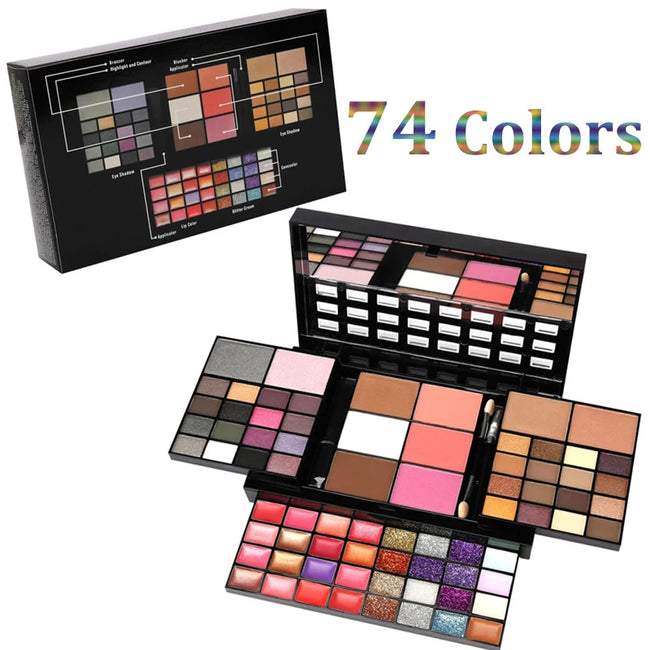 74 Colors Makeup Set Lip Gloss Blush Eyeshadow Highlight Combination Plate Wholesale Makeup Set Hover Image
