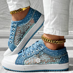 Floral Embroidered Polka Dot Print Sneakers