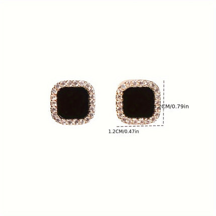 Elegant Black Stud Earrings Korean Style Rhinestone Inlay