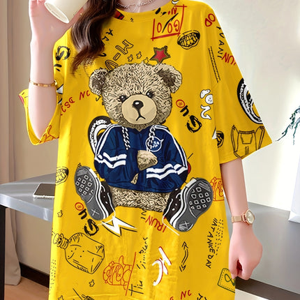Plus Size Women's Cartoon Print T Shirt Loose Fit Top