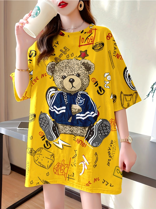 Plus Size Women's Cartoon Print T Shirt Loose Fit Top
