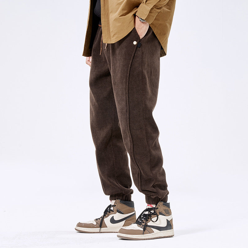 Autumn And Winter Ankle-tied Japanese Corduroy Retro Casual Sports Pants Men