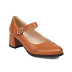 Preppy Style Round Toe Buckle Mid Heel Plus Size Women's Shoes