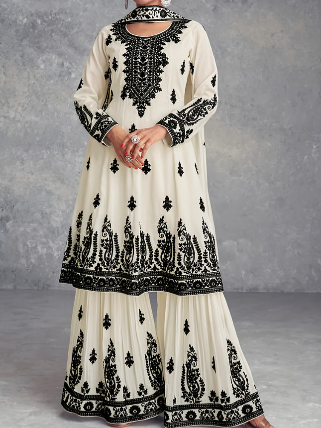 Womens Floral Print Round Neck Long Sleeve Top And Pants
