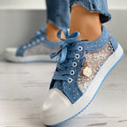 Floral Embroidered Polka Dot Print Sneakers