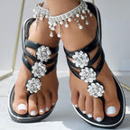 Floral Pattern Flip Flops, Comfortable And Casual Summer Beach Slippers