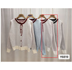 Women's Polka Dot Jacquard Lace-up Single-breasted Knitted Sweater