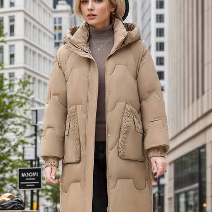 Solid Pockets Hooded Coat With Zipper Fall Winter Women