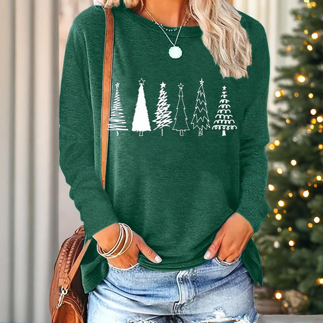 Christmas Shirts For Women, Cute Christmas Tree Graphic Long Sleeve T-Shirt, Funny Holiday Xmas Top For Party, Family Matching PJ Outfit Hover Image