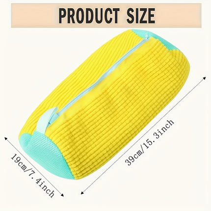 Yellow Polyester Shoe Wash Bag With Mesh Pockets Zipper