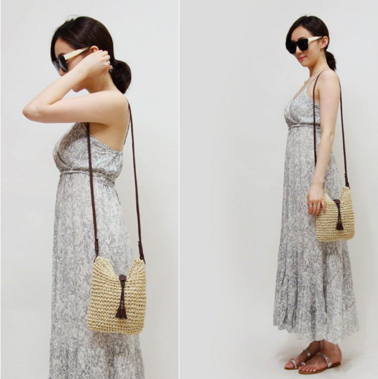 Simple And Elegant Crochet Crossbody Straw Bag