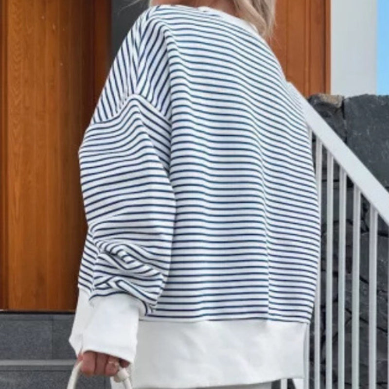 Women's Striped Sweatshirt Size Slit Long Sleeve Shirts For Women Crewneck Hoodies Casual Pullover Top