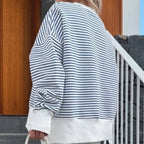 Women's Striped Sweatshirt Size Slit Long Sleeve Shirts For Women Crewneck Hoodies Casual Pullover Top