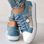 Floral Embroidered Polka Dot Print Sneakers
