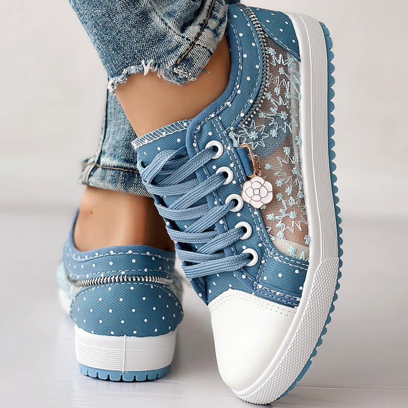Floral Embroidered Polka Dot Print Sneakers