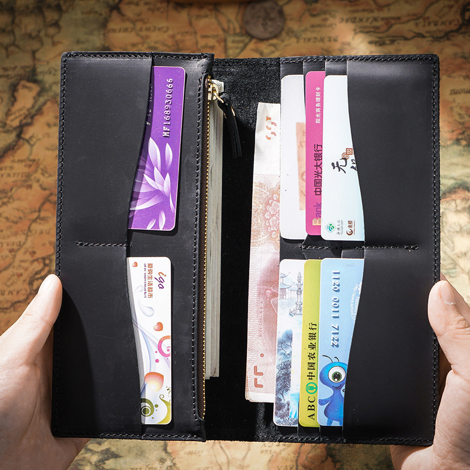 Retro Crazy Horse Leather Long Wallet Men's Genuine Leather Business