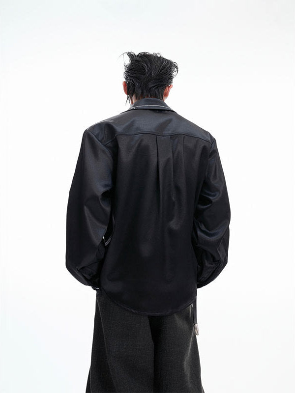 Silk Satin Shirt Commuter Short Wide Top