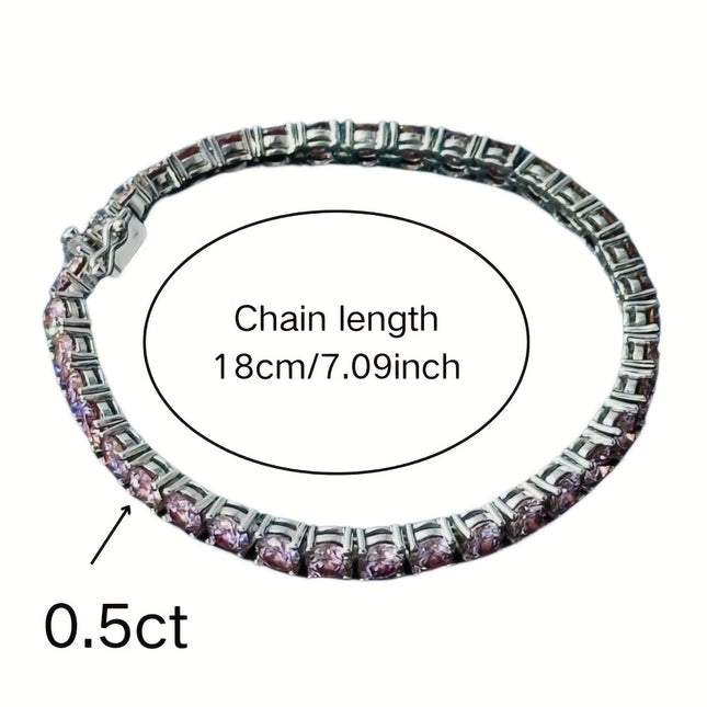 Mens Tennis Bracelet S925 Silver Half Carat Pink Moissanite