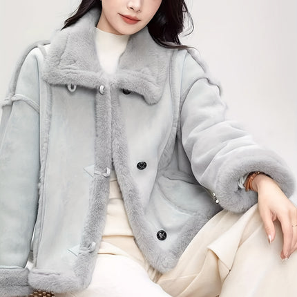 Womens Winter Jacket Light Blue Motorcycle Coat Stand Collar