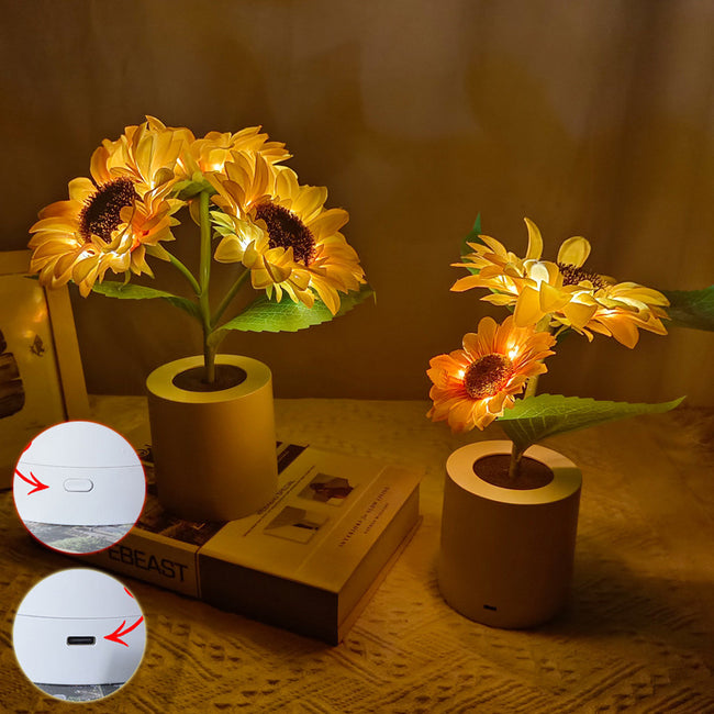 Rechargeable Sunflower Led Simulation Night Light Table Lamp Simulation Flowers Decorative Desk Lamp For Resturaunt Hotel Wedding Gift Hover Image