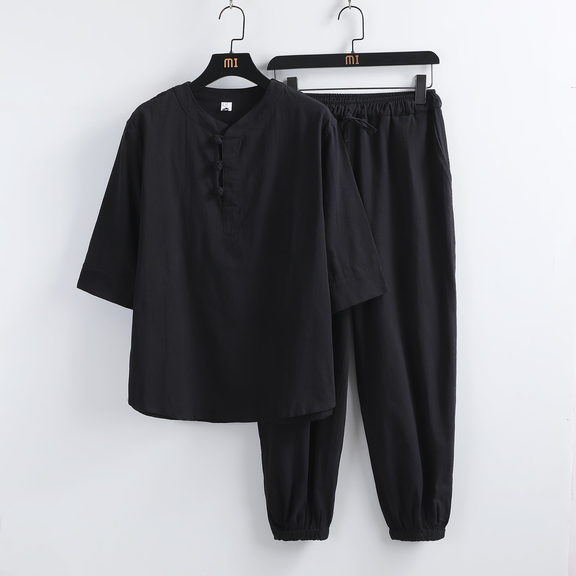 Linen Short Sleeve Suit Buckle Half Sleeve Hanfu Lay Buddhist Clothes