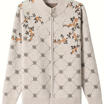 Autumn Winter Stand Collar Zipper Cardigan For Women