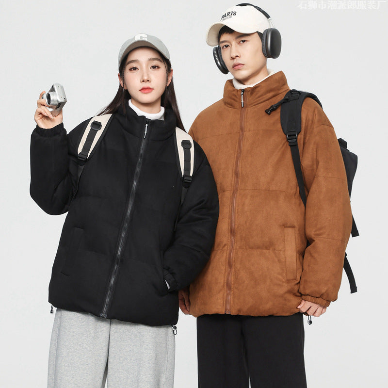 Stand Collar Deerskin Velvet Loose Windproof Warm Quilted Jacket High Quality Trendy Wild Protection