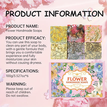 Six Flower Soaps Set Rose Lavender Jasmine Chamomile