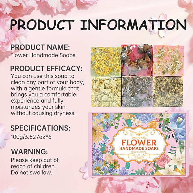 Six Flower Soaps Set Rose Lavender Jasmine Chamomile
