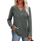 Women's Sweater Long Sleeve Shirt V-neck Top