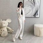 Trend Slimming And Short Zipper Sweater Wide Leg Trousers Two-piece Set