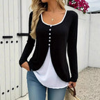 Casual Contrast Color Women's Two-piece Long-sleeved T-shirt