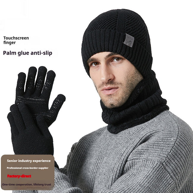 Winter New Thickened Men's Hat Scarf Gloves Three-piece Set Hover Image
