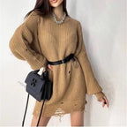 Loose Hole Knitted Pullover Sweater Women