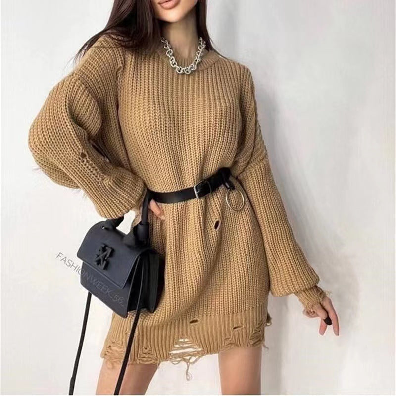 Loose Hole Knitted Pullover Sweater Women