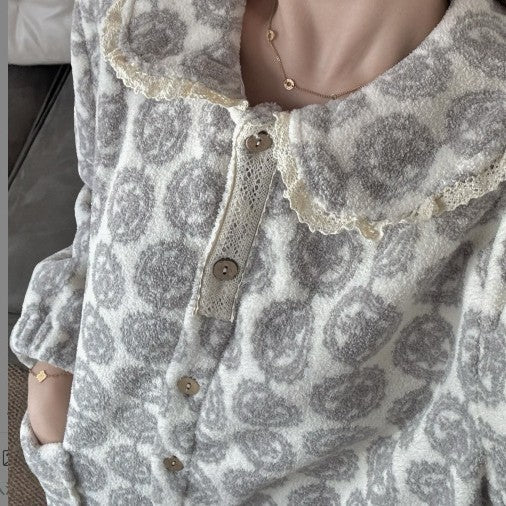 Lace Jacquard Sweet Cute Coral Fleece Pajamas Autumn And Winter Warm Loungewear Hover Image