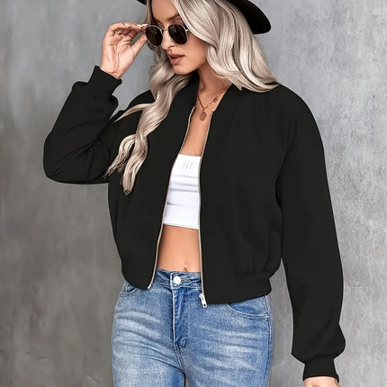 Chic Solid Color Zip Up Jacket For Women Stand Collar
